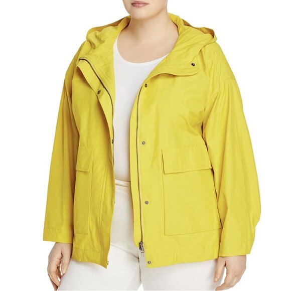 Eileen Fisher Hooded Jacket XL Yellow Drawstring Zip Up Lightweight Minimalist - Picture 1 of 16